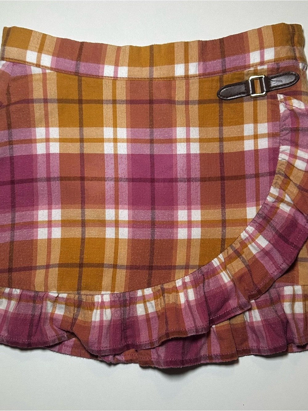 Janie and Jack Girls Size 5 Pink Violet Plaid Ruffle Wrap Skirt